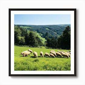 Sheep Grazing In A Field Art Print