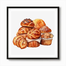 Watercolor Buns And Pastries Art Print