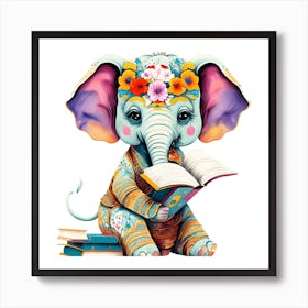 Elephant Reading A Book Art Print
