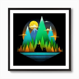 Geometric Landscape Bears Square Art Print