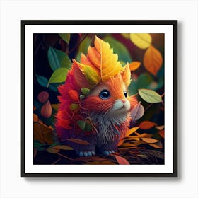 Firefly Photorealistic, Hyper Detailed, Funny, Creature, Leaves, Colorful, Whimsical, Vibrant, Natur (1) Art Print