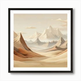 Beige landscape wall art simple mountains Art Print