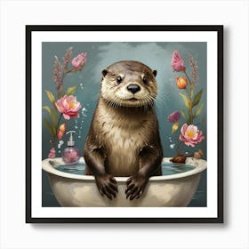 Otter In Bath Art Print