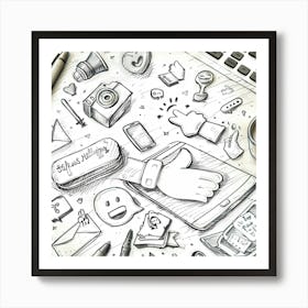 Social Media Icons Hand Drawn Sketch Art Print