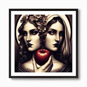 Two Women Holding An Apple 1 Art Print