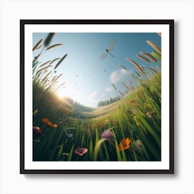 Meadow With Dragonfly Art Print