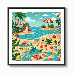 Summer Beach Scene Art Print