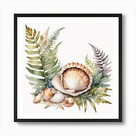 Ancient sea shell and fern 6 Art Print