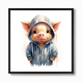Watercolour Cartoon Pig In A Hoodie 2 Art Print
