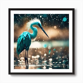 White Crested Wading Bird in the Sunlit Rain Art Print