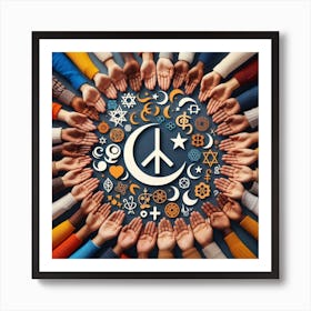 Peace Symbol In A Circle Of Hands Art Print