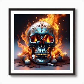 Halloween Skull Fire Art Print