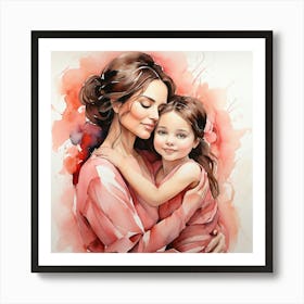 Mother And Daughter Watercolor Painting Art Print