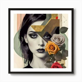 Abstract Female Painting Girl And Roses Art Print