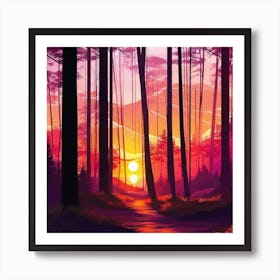 Sunset In The Forest 35 Art Print