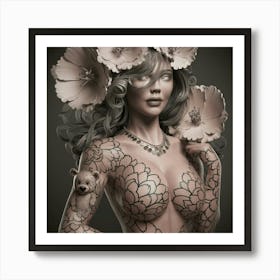 Woman With Flowers On Her Body Art Print