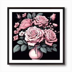 Pink Roses In A Vase 7 Art Print