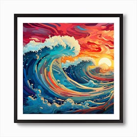 Ocean Waves At Sunset 2 Art Print