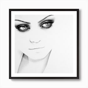 Mila Kunis Pencil Drawing Portrait Minimal Black and White Art Print