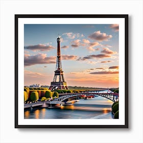 Sunset Over The Eiffel Tower Art Print