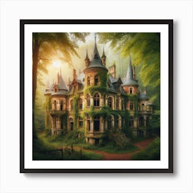 Gorgeous Abandoned Medieval Mansion In A Fairytale Forest Art Print