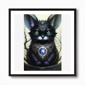 Black Cat With Green Eyes Art Print