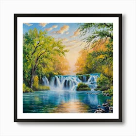 A Stunning, Vibrant Oil Painting Captures A Serene And Picturesque Landscape Art Print