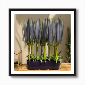 Blue Plants In A Pot Art Print