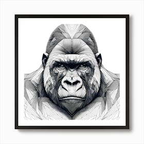 Gorilla Head - Abstract Line Art Illustration 40 Art Print