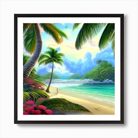 Palm Trees On The Beach Art Print