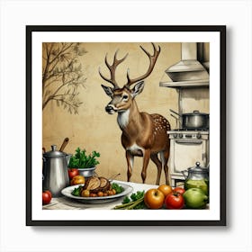 Deer In The Kitchen Art Print