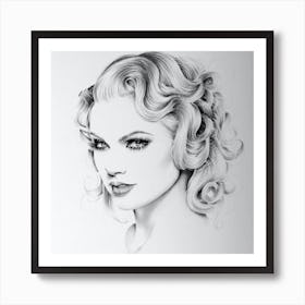 Taylor Swift Pencil Drawing Portrait Minimal Black and White Art Print