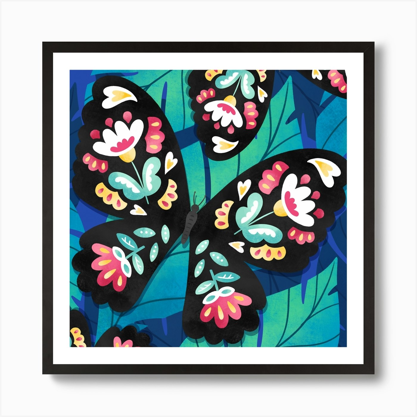 Download Rainbow Floral Butterfly Square Art Print By Noonday Design Fy