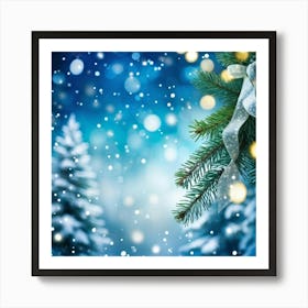 A Christmas Tree Branch Gleaming With Delicate Snowflakes In The Foreground A Merry Banner With Glo 2 Art Print