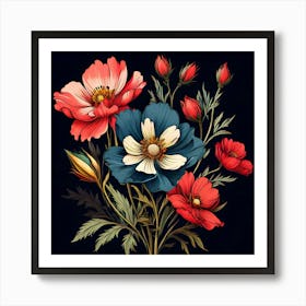 Flowers On A Black Background 5 Art Print