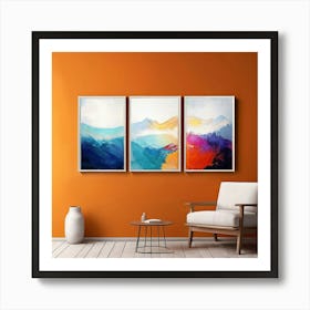 Mock Up Canvas Framed Art Gallery Wall Mounted Textured Print Abstract Landscape Portrait (4) Art Print