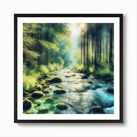 Stream In The Forest Art Print