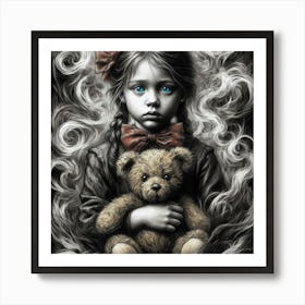 Little Girl With Teddy Bear 3 Art Print