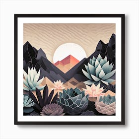 Firefly Beautiful Modern Abstract Succulent Landscape And Desert Flowers With A Cinematic Mountain V (14) Art Print