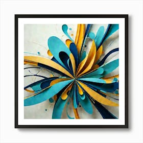 Blue And Yellow Paper Flower Art Print