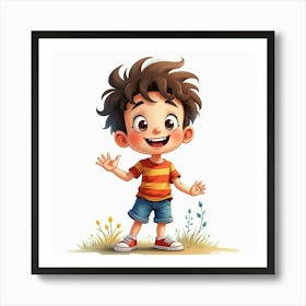 Spanish Boy With Playful Expression, Watercolor With A Splash Of Colors 1 Art Print