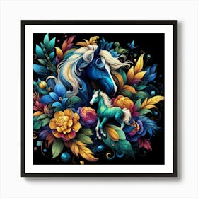 Horse And Flowers 1 Art Print
