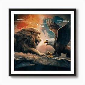 Lion And Eagle Fighting 1 Art Print