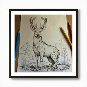 Deer Coloring Page 7 Art Print