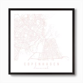 Copenhagen Denmark Light Pink Minimal Street Map Square Art Print