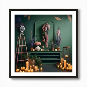 Room With Candles And Flowers 2 Art Print