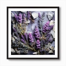 Lavender Flowers On The Rocks Art Print