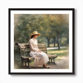 Woman Sitting On A Park Bench Art Print