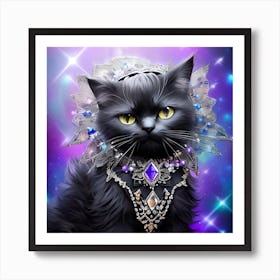 Black Cat With Crystals Art Print