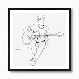 Line Art Boy Playing Acoustic Guitar Art Print